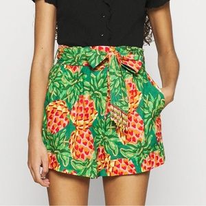 FARM RIO Pineapple Galore Belted Paper Bag Shorts